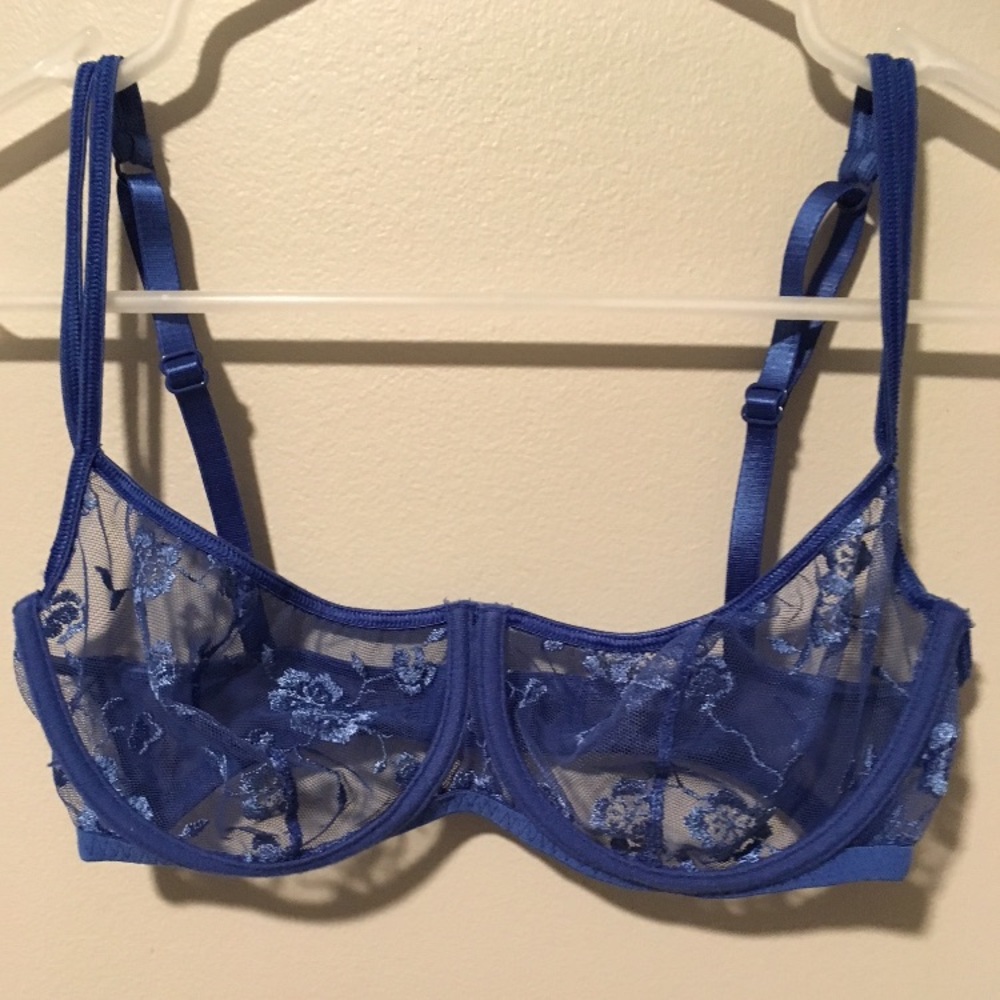 Sexy Lace Sheet Bralette Demi-Bra Blue Adjustable Straps Victoria’s Secret